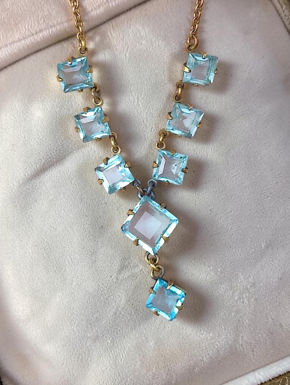 Antique Edwardian Rolled Gold Blue Paste Necklace